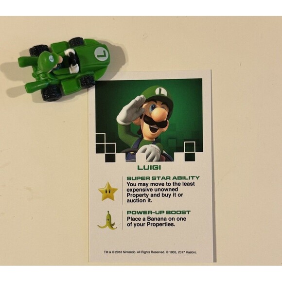 Mario Kart Monopoly Gamer Luigi Character Token Replacement Piece W/ Card Hasbro - Picture 2 of 2